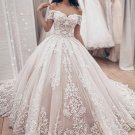 Ivory Lace Off Shoulder Sweep Train Wedding Dress Formal Dress With Sleeve W2851