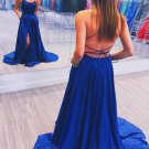 Simple Royal Blue Prom Dress with Cross Back Evening Dress Elastic Woven Stain Formal Gowns G4750