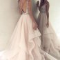 Champagne V Neck Tulle Beaded Long Prom Dress Hot Evening Dress G2950
