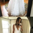 White V Neck Tulle Long Prom Dress white Evening Dress Formal Dresses Cheap Prom Gowns G2295