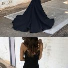 Two Pieces Red Short Sleeve Satin Prom Dresses with Lace Cheap Prom Dresses Formal DressesG2695