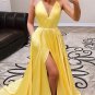 Yellow A-Line Prom Gown Satin Evening Dresses Halter Prom Gown Formal Dresses Prom Gowns G2592