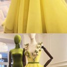 Elegant Deep V Neck Prom Dress Yellow Long Evening Gown with Flowers Formal Dresses Prom Gowns G5685
