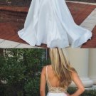 Modest Spaghetti Straps White Prom Dress with Beading Backless Evening Dress  G5214