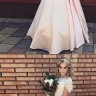 A-Line Bateau Cap Sleeves Pink Satin Prom Dress with Lace Bow Cheap Prom Gowns G6841