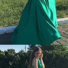 A-Line Bateau Open Back Floor-Length Green Satin Prom Dress with Beading Cheap Prom Gowns G6695
