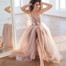Stylish V Neck Evening Dress Tulle Lace Long Prom Dress Formal Dress G8548