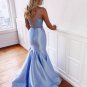 Sexy Mermaid Blue Prom Gown Satin Evening Dress Rhinestone Beading Prom Dress Hot Formal Dress F1848