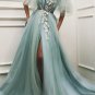 Sexy Long Prom Dress Tulle A-Line Evening Dress V-neck Formal Gowns Cheap Prom Gowns G5958