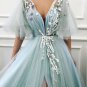 Sexy Long Prom Dress Tulle A-Line Evening Dress V-neck Formal Gowns Cheap Prom Gowns G5958