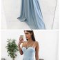 A Line Spaghetti Straps Floor Length Blue Satin Prom Dress Long Evening Dress G5298