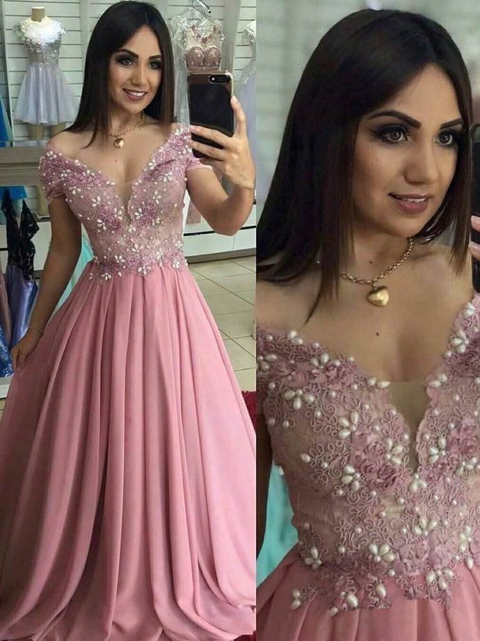 High Quality Lace Prom Dress Chiffon Evening dresses Off-the-shoulder Formal Gowns Hot F8543