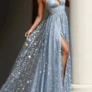 A-Line Glittering Sexy Engagement Prom Dress V Neck Lace Prom Dress Hot