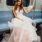 Light Pink V-neck Tulle Prom Dresses,Layered Evening Gown Tulle Evening Dress G5658