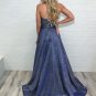 Shining A-line Prom Dresses With Slit Spaghetti Straps Evening Gowns