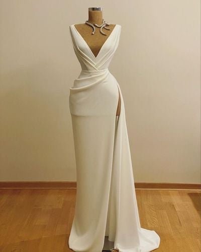 V Neck Slit Side Long Prom Dresses Evening Gown Cheap Prom Gowns S2257