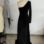 One Shoulder Black Velvet Long Prom Dresses, Black One Shoulder Velvet Formal Evening Dresses NG481