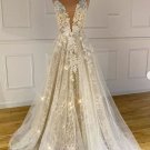Unique V Neck Tulle Lace Long Prom Dress Lace Tulle Evening Dress NY2745