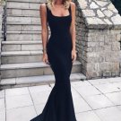 Mermaid Black Satin Square Prom Dresses Formal Evening Dress VF1875