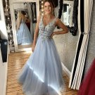 V Neck Tulle Lace Long Prom Dress Evening Dress  JY5741