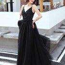 Black v neck tulle sequins long prom dress, evening dress JY5747