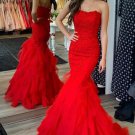 Strapless Mermaid Red Lace Formal Dress Long Prom Dress FE954