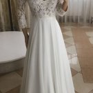 Elegant A Line V Neck Long Sleeves White Lace Long Prom Dresses NR1542