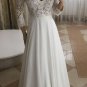 Elegant A Line V Neck Long Sleeves White Lace Long Prom Dresses NR1542