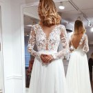 Fairy Sweet V Neck Long Sleeves White Prom Dresses with Appliques NY841