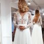 Fairy Sweet V Neck Long Sleeves White Prom Dresses with Appliques NY841