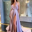 Simple V-Neck Side Slit Evening Dress Cheap Long Prom Dresses BT574