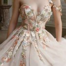 Elegant One Shoulder Champagne Prom Dresses with Flower One Shoulder Floral Formal Evening Dresses