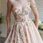 Elegant One Shoulder Champagne Prom Dresses with Flower One Shoulder Floral Formal Evening Dresses