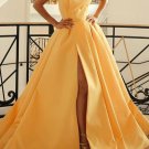 Strapless Yellow Satin Long Prom Dresses Yellow Satin Long Formal Evening Dresses