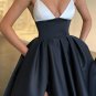A Line V Neck Black White Prom Dresses V Neck Black White Formal Evening Dresses