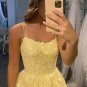 Open Back Yellow Lace Prom Dresses Backless Yellow Lace Formal Hot Evening Dresses