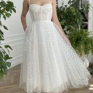 Spaghetti Straps Prom Dresses Tea Length Ivory Formal Evening Dresses