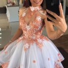 Short White Orange Lace Floral Prom Dresses Short Orange Lace Formal Homecoming Dresses
