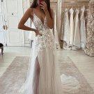 A Line V Neck Ivory Lace Wedding Dresses Ivory Lace Formal Evening Dresses