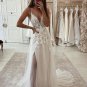 A Line V Neck Ivory Lace Wedding Dresses Ivory Lace Formal Evening Dresses