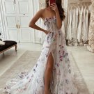 Sweetheart Neck Floral Long Prom Dresses Champagne Purple Long Formal Evening Dresses
