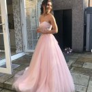 Strapless Pink Tulle Lace Prom Dresses Lace Formal Evening Dresses