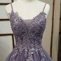 Purple V Neck Lace Prom Dress with Corset Back Formal Evening Dresses