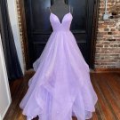 A Line V Neck Shiny Purple Long Prom Dresses Formal Evening Dresses MI274