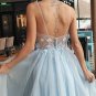 V Neck Gray Floral Long Prom Dresses Grey V Neck Long Flower Formal Evening Dresses