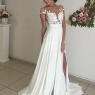 A Line See Through Ivory Lace Wedding Dresses, Ivory Lace Prom Dresses