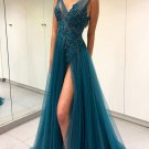 A Line Round Neck Open Back Lace Prom Dresses Backless Lace Evening Dresses