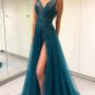 A Line Round Neck Open Back Lace Prom Dresses Backless Lace Evening Dresses