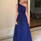 A Line One Shoulder Prom Dresses One Shoulder Blue Formal Dresses Graduation Dresses