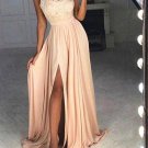 A Line Sweetheart Neck Champagne Lace Prom Dresses